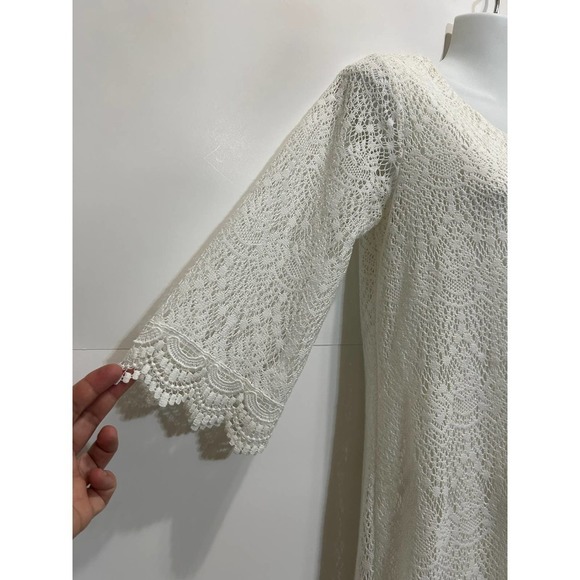 H&M DIVIDED Crochet Cottagecore White Dress 10 Boho Indie Tunic Lined Festival - Picture 3 of 7